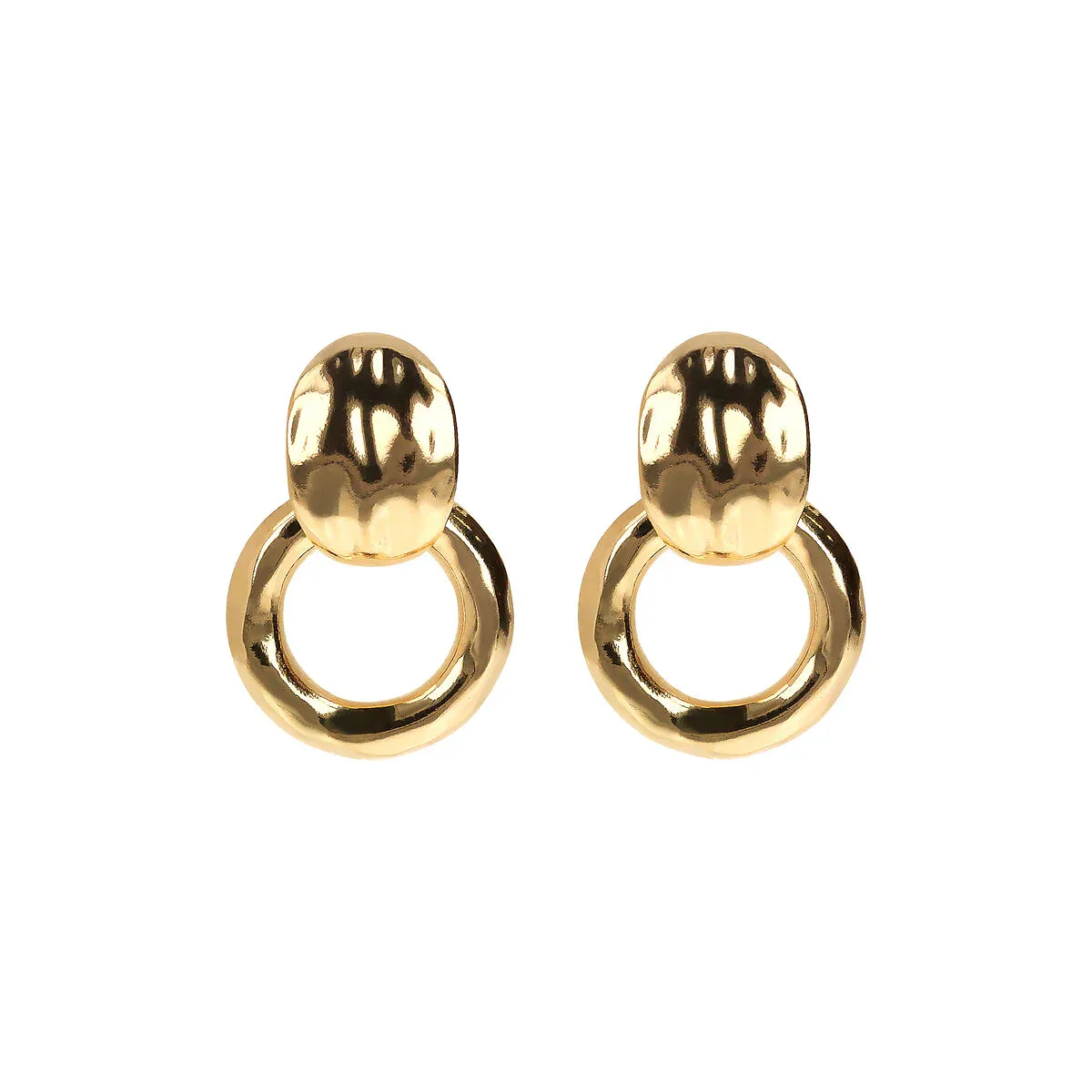 Etrusca WSET00830.YG 18KT Gold-Plated Hammerd Round Link Dangle Earrings