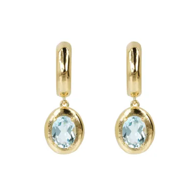 Etrusca WSET00719.BT 18KT Gold-Plated Blue Topaz Gem Mini Hoop & Dangle Earrings