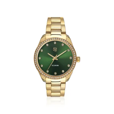 Sif Jakobs W1046-CZ-YG Valeria Gold Plated & Emerald Face CZ Watch