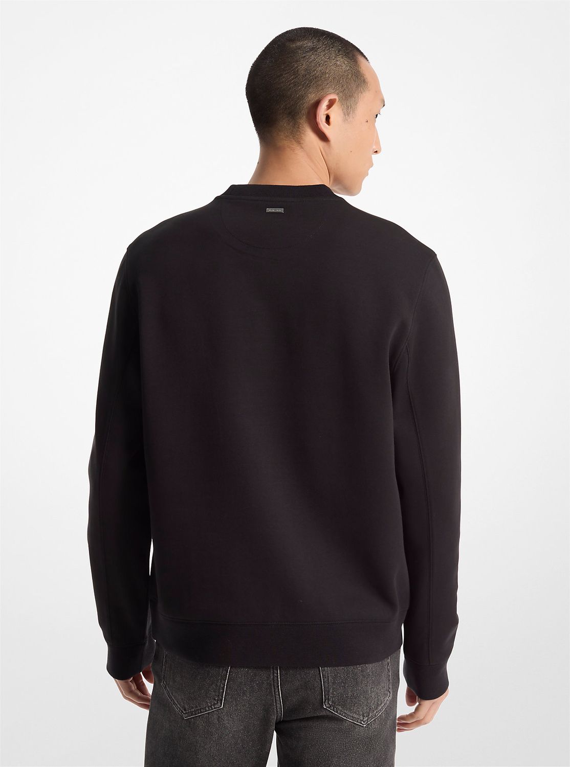 Michael Kors CF4528J5MF Men's Long Sleeve CN Embossed Logo Pullover Sweater – Black