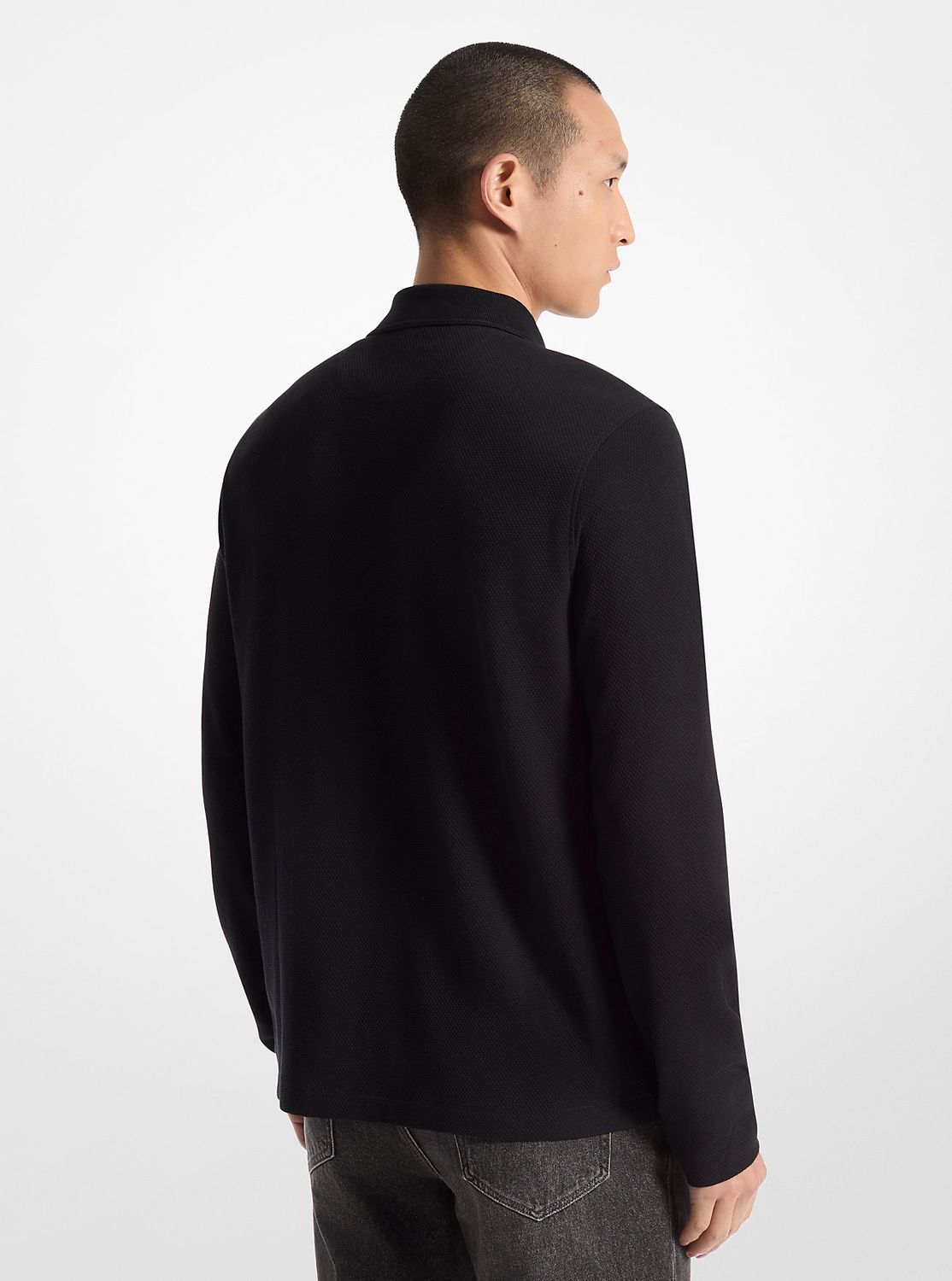 Michael Kors CF4528TENL Men's Long Sleeve Bubble Knit Polo Shirt – Black