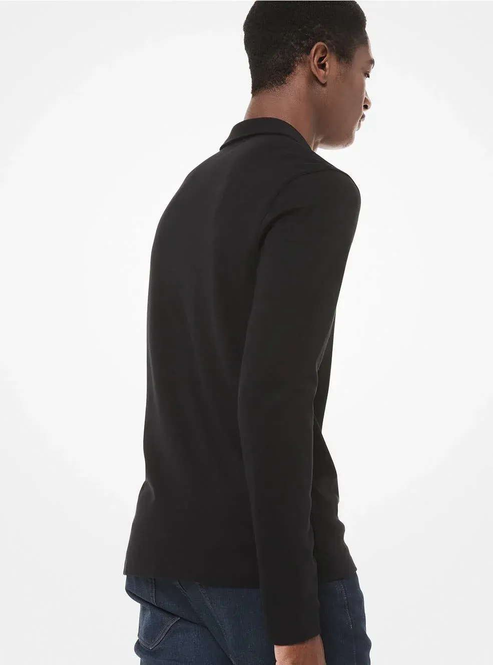 Michael Kors CF150CFC93 Men's Long Sleeve Sleek MK Polo Shirt – Black