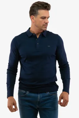Michael Kors CF150CFC93 Men's Long Sleeve Sleek MK Polo Shirt – Midnight