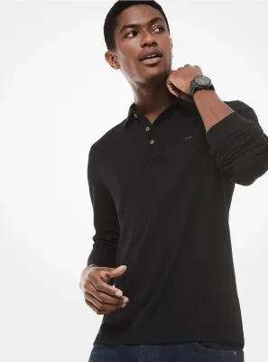 Michael Kors CF150CFC93 Men's Long Sleeve Sleek MK Polo Shirt – Black