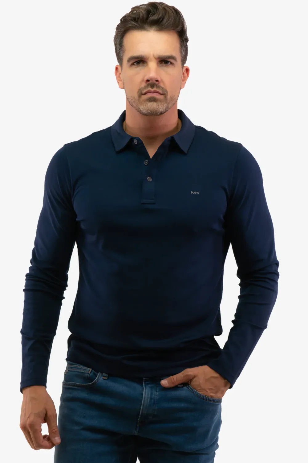 Michael Kors CF150CFC93 Men's Long Sleeve Sleek MK Polo Shirt – Midnight