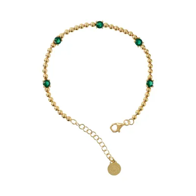 Etrusca WSET00728.GRN 18KT Gold-Plated Green CZ & Bead Tennis Bracelet