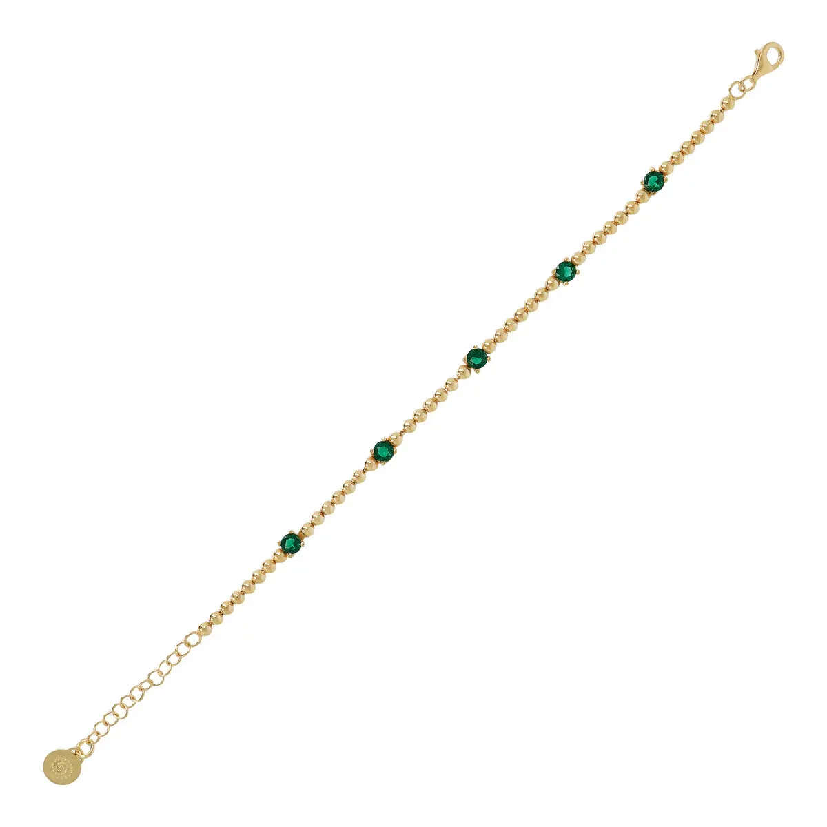 Etrusca WSET00728.GRN 18KT Gold-Plated Green CZ & Bead Tennis Bracelet
