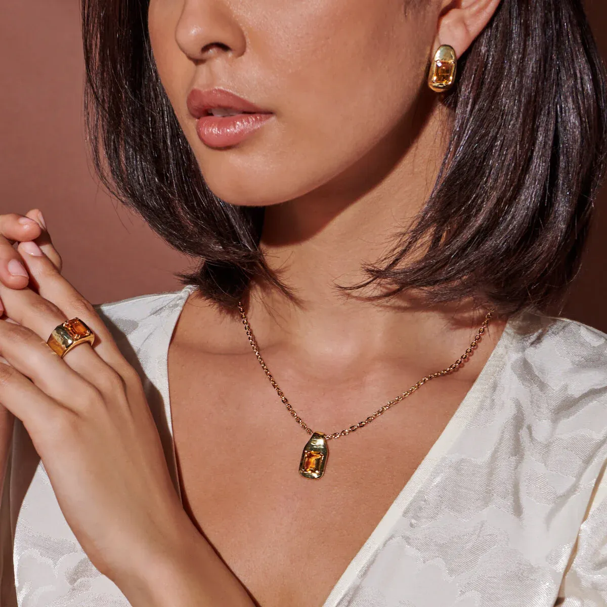 Etrusca WSET00675.BT 18KT Gold-Plated Rectangular Aqua Bagnata Gem Necklace