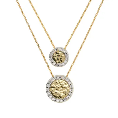 Etrusca WSET00725.YG 18KT Gold-Plated 2-Strand & White CZ Discs Necklace