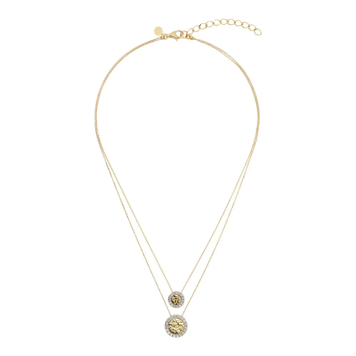 Etrusca WSET00725.YG 18KT Gold-Plated 2-Strand & White CZ Discs Necklace
