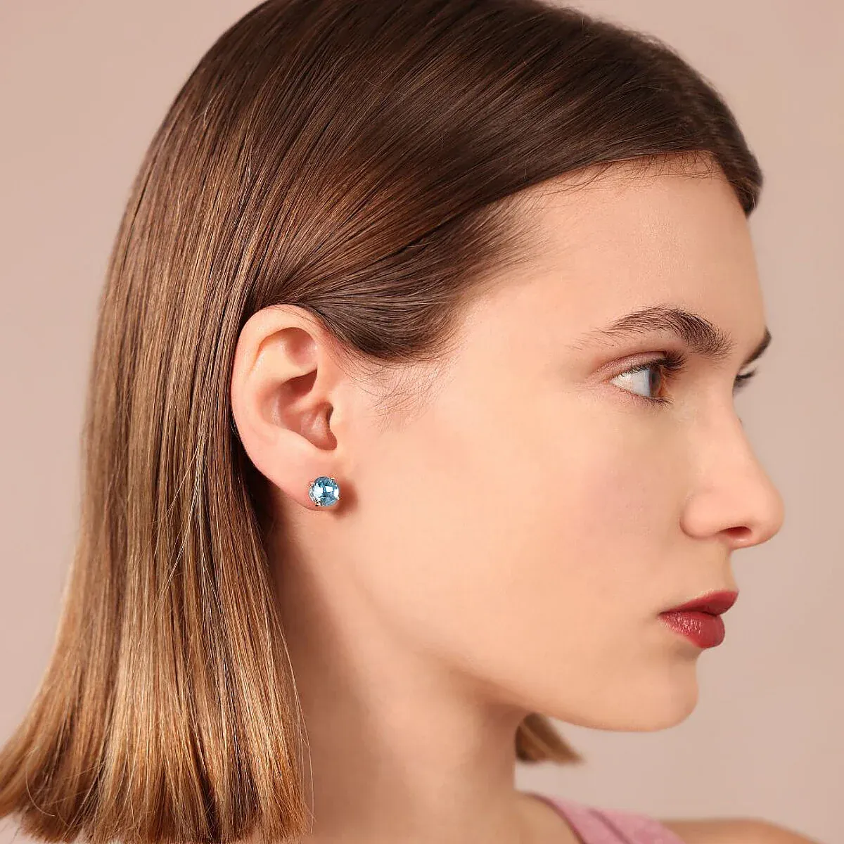 Bronzallure WSBZ02311.BT Boucles d'oreilles clous 10 mm en or rose plaqué 18 carats avec pierre précieuse bleu clair