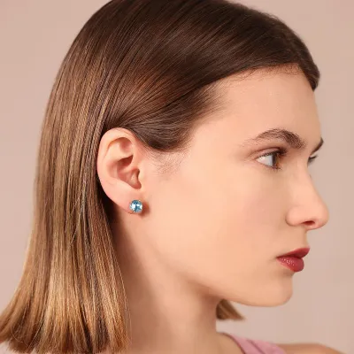 Bronzallure WSBZ02311.BT 18KT Rose Gold-Plated Light Blue Gem 10mm Stud Earrings