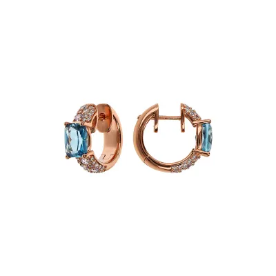 Bronzallure WSBZ02344.BLU-CZ 18KT Rose Gold-Plated Light Blue Nano Gem & White CZ Huggies Pave Hoop Earrings