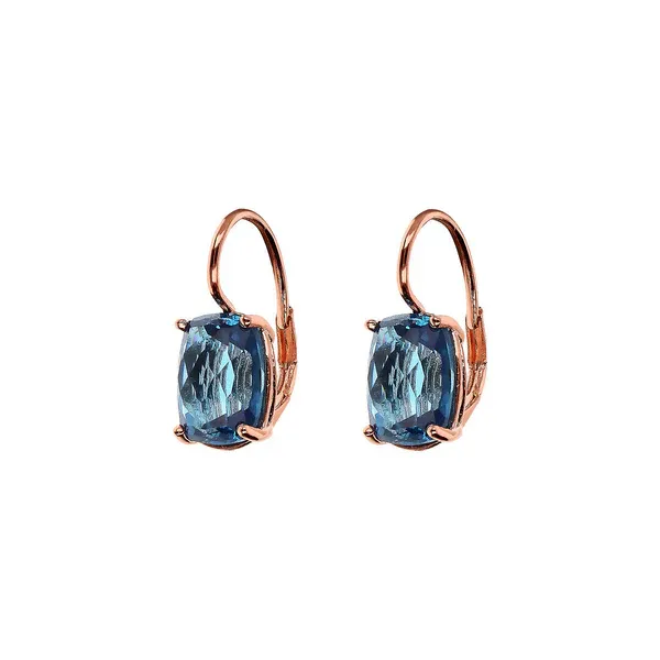 Bronzallure WSBZ02289.SP 18KT Rose Gold-Plated Mosaic Cut Blue Nano Gem Dangle Earrings