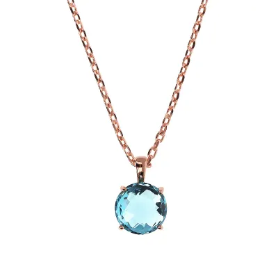 Bronzallure WSBZ02310.BT 18KT Rose Gold-Plated Faceted Light Blue Gem Necklace