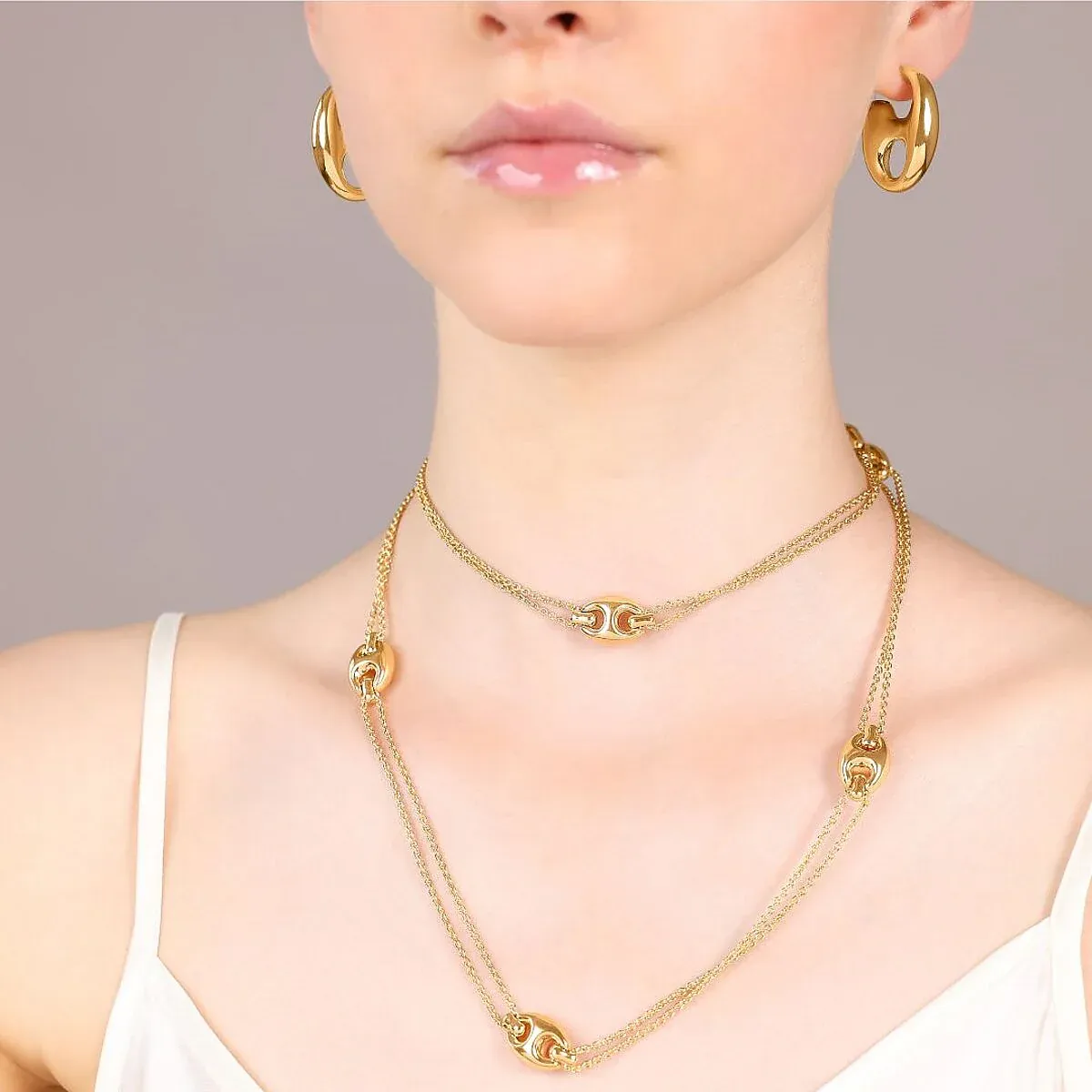 Bronzallure WSBZ02402Y.YG 18KT Gold-Plated 2-Strand Gucci Stations Necklace