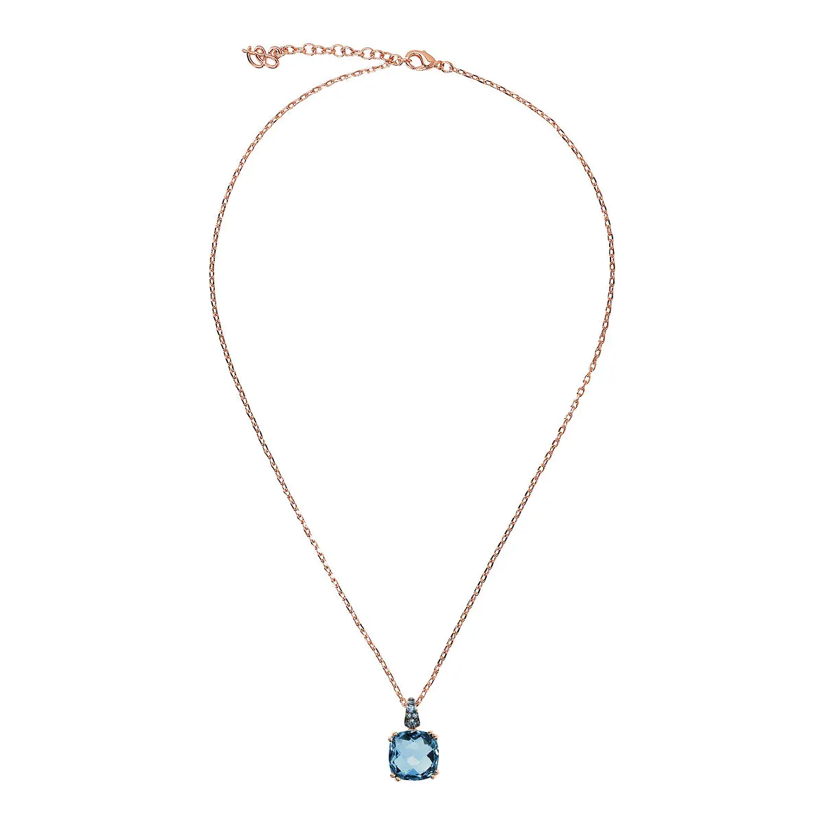 Bronzallure WSBZ02180.BT 18Kt Rose Gold-Plated Cushion Cut Blue Gem Necklace