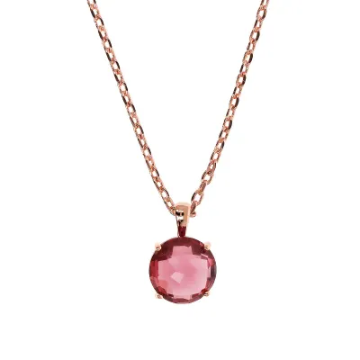 Bronzallure WSBZ02310.BL 18KT Rose Gold-Plated Faceted Red Gem Necklace