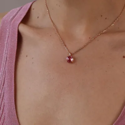 Bronzallure WSBZ02310.BL 18KT Rose Gold-Plated Faceted Red Gem Necklace