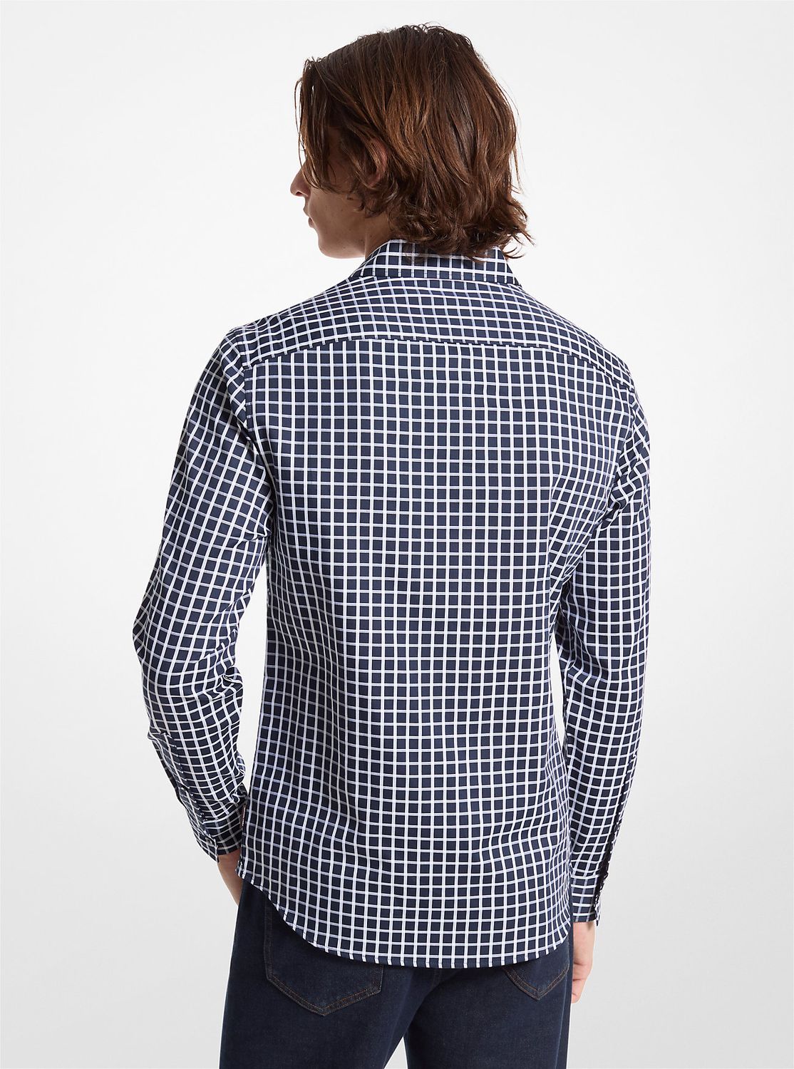 Michael Kors CF44005FDG Men's Long Sleeve SF Plaid Dress Shirt – Midnight