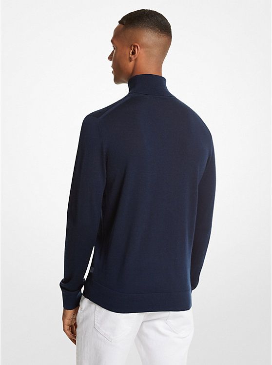Michael Kors CF160207AP Long Sleeve Core Merino Turtleneck Flag Sweater – Midnight