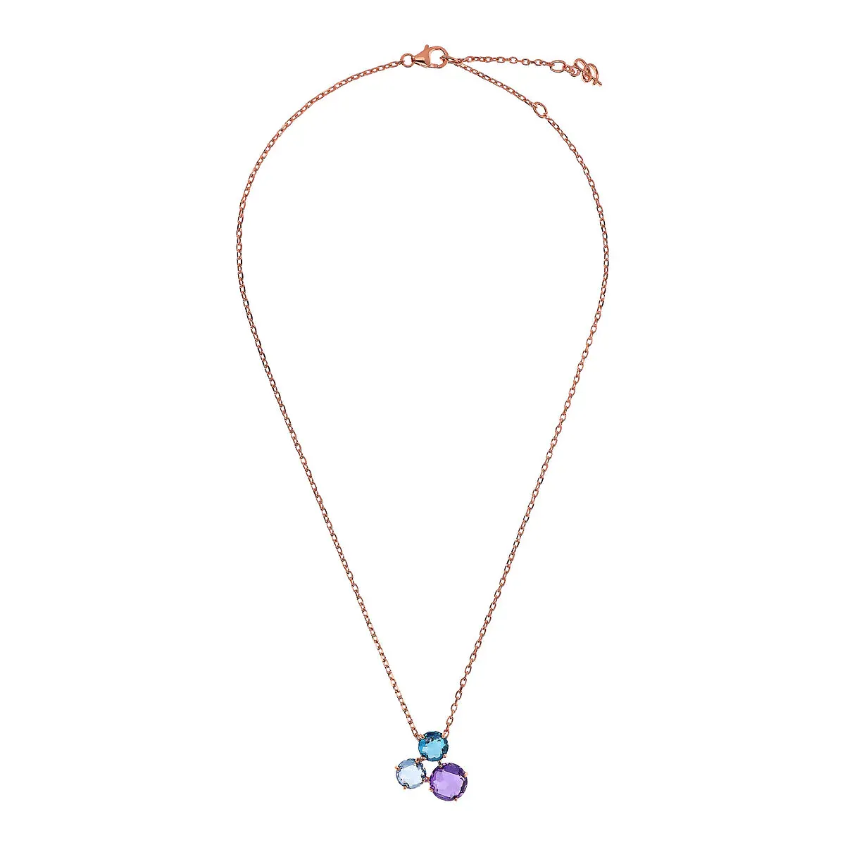 Bronzallure WSBZ02319.BLU-SP 18KT Rose Gold-Plated Faceted Mosaic Cut Tri-Gem Necklace