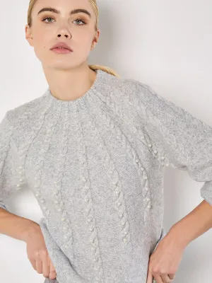 Apricot 888647 Women's Long Sleeve Graduated Line Pearl Sweater – Grey