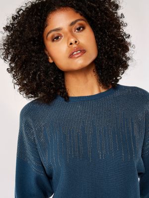 Apricot 815087 Women's Batwing Chandelier Stud Sweater – Teal