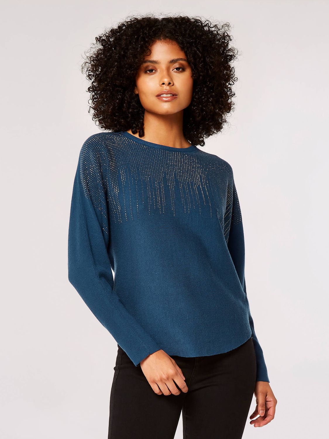Apricot 815087 Women's Batwing Chandelier Stud Sweater – Teal