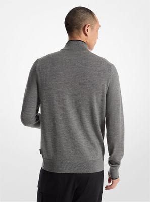 Michael Kors CR1601Z7AP Men's LS Qtr-Zip Core Merino Flag Sweater/ ASH MELANGE