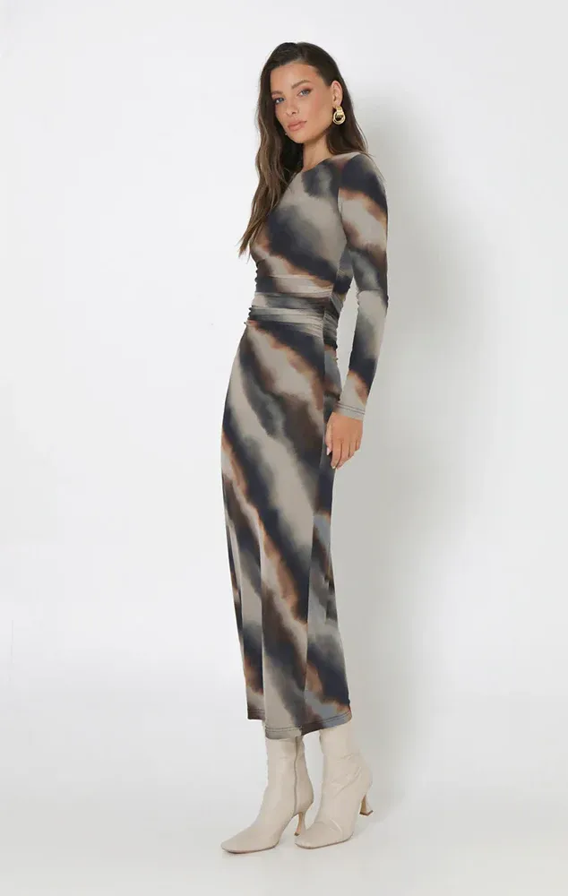 Madison MS2886 Women's Long Sleeve Macey Maxi Dress – Dusk Print