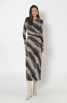 Madison MS2886 Women's Long Sleeve Macey Maxi Dress – Dusk Print