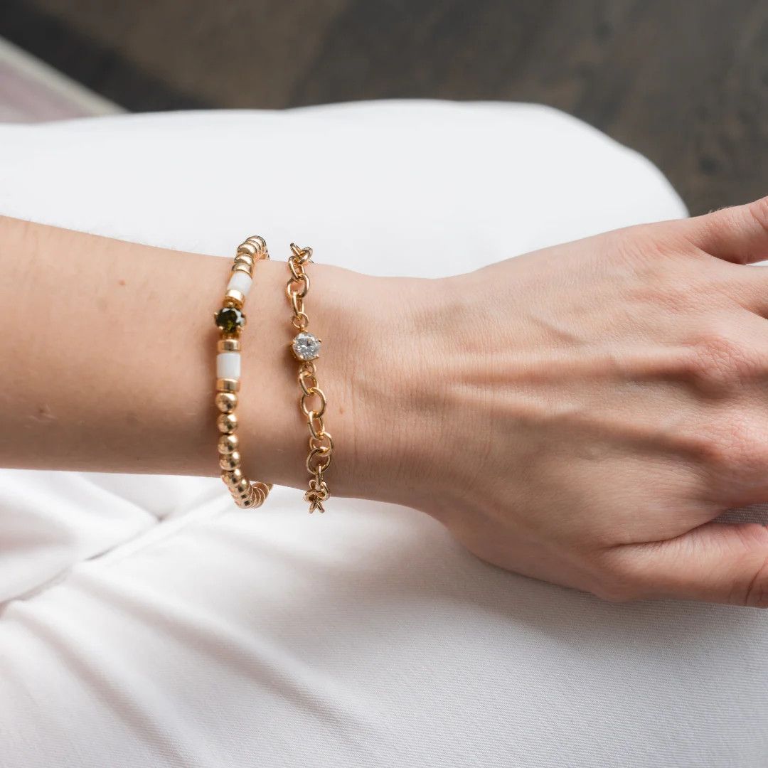 Beblue Beblue BBSURSENS-HT-CZ Gold Be Sensational Oval Link & White CZ Bracelet - Haute Joy