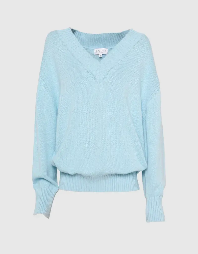 Madison MS2899 Women's Long Sleeve Rumi Knit Sweater – Powder Blue