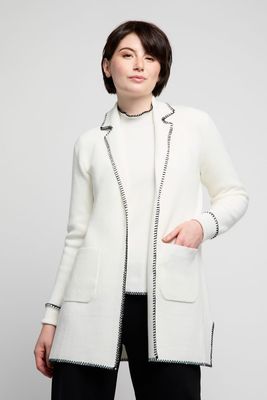 Atelier by Lyse Spenard 7030-620 Women's LS Saddle Stitch Cardigan/ SNOW CB