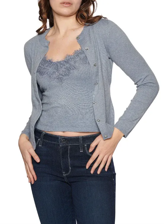 Guess W4BR70Z3J12 Women's Long Sleeve Classic Crew Mena Cardigan – Blue Ribbon Multi