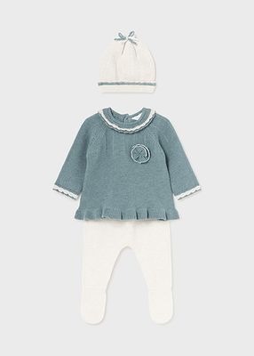 Mayoral 2502 Baby Girl's Long Sleeve Knit Sweater, Footed Pants & Hat Set 3PC – Iceberg Vi