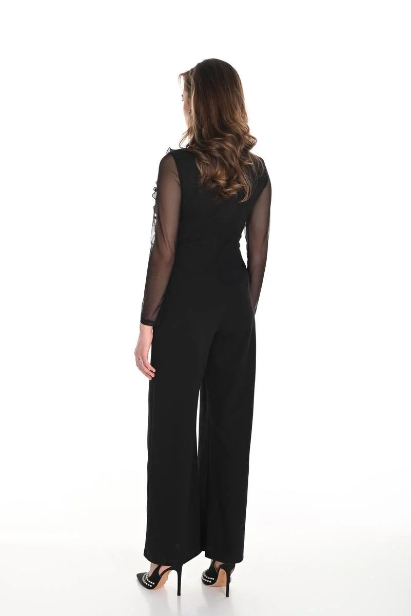 Frank Lyman 244316 Women's Long Sleeve Ruffle Front Jumpsuit – Black