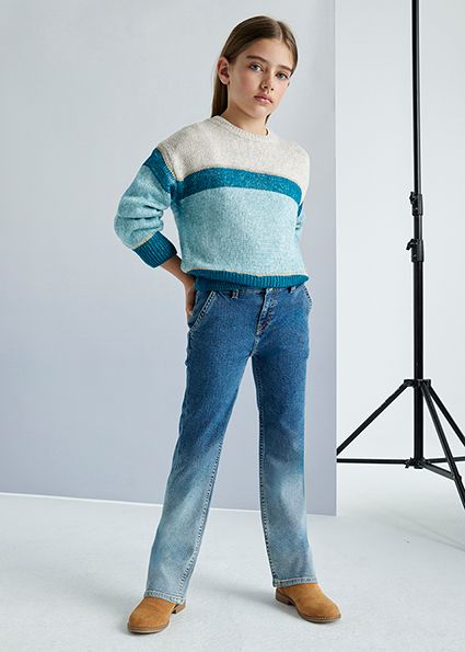 Mayoral 7547 Girl's Cropped Flared Fade Jeans – Medio
