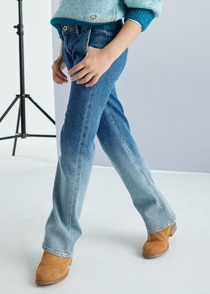 Mayoral 7547 Girl's Cropped Flared Fade Jeans – Medio