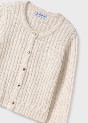 Mayoral 7312 Girl's LS Knit Cardigan/ MILK VIG