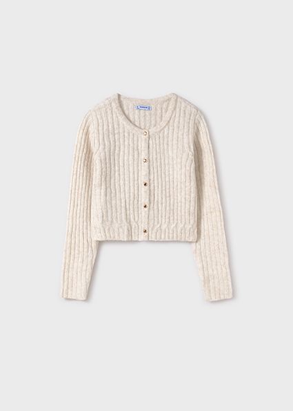 Mayoral 7312 Girl's LS Knit Cardigan/ MILK VIG