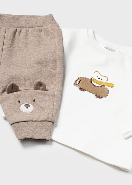 Mayoral 2628 Baby Boy's Long Sleeve T-Shirt, Zip Hoodie & Joggers Set 3PC – Curry