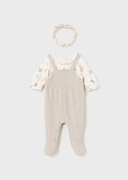 Mayoral 2602 Baby Girl's Long Sleeve Overall Onesie & Headband Set 2PC – Nuez Vig