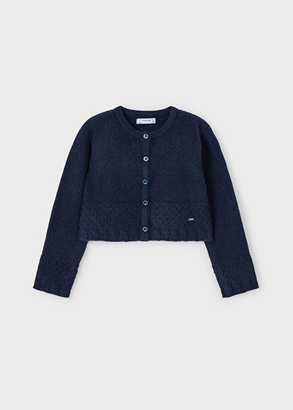 Mayoral 4361 Girl's LS Knit Cardigan/ MARINO