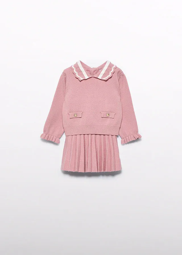 Abel & Lula 5516 Baby Girl's Long Sleeve Knit Sweater & Pleated Skirt Set 2PC – Rosa
