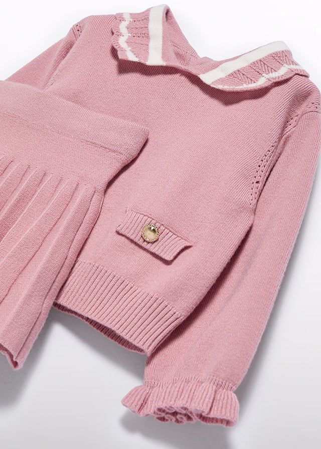 Abel & Lula 5516 Baby Girl's Long Sleeve Knit Sweater & Pleated Skirt Set 2PC – Rosa
