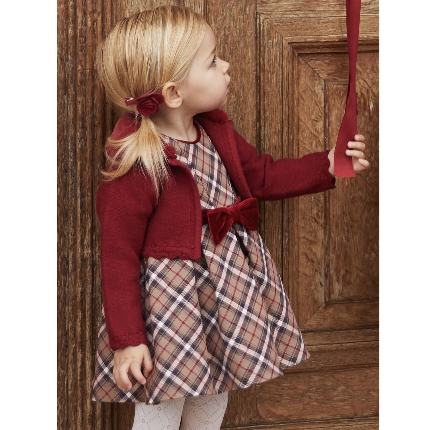 Abel & Lula 5514 Baby Girl'S Short Sleeve Plaid Dress – Camel