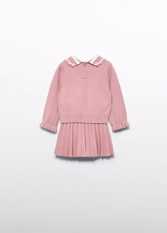Abel & Lula 5516 Baby Girl's Long Sleeve Knit Sweater & Pleated Skirt Set 2PC – Rosa