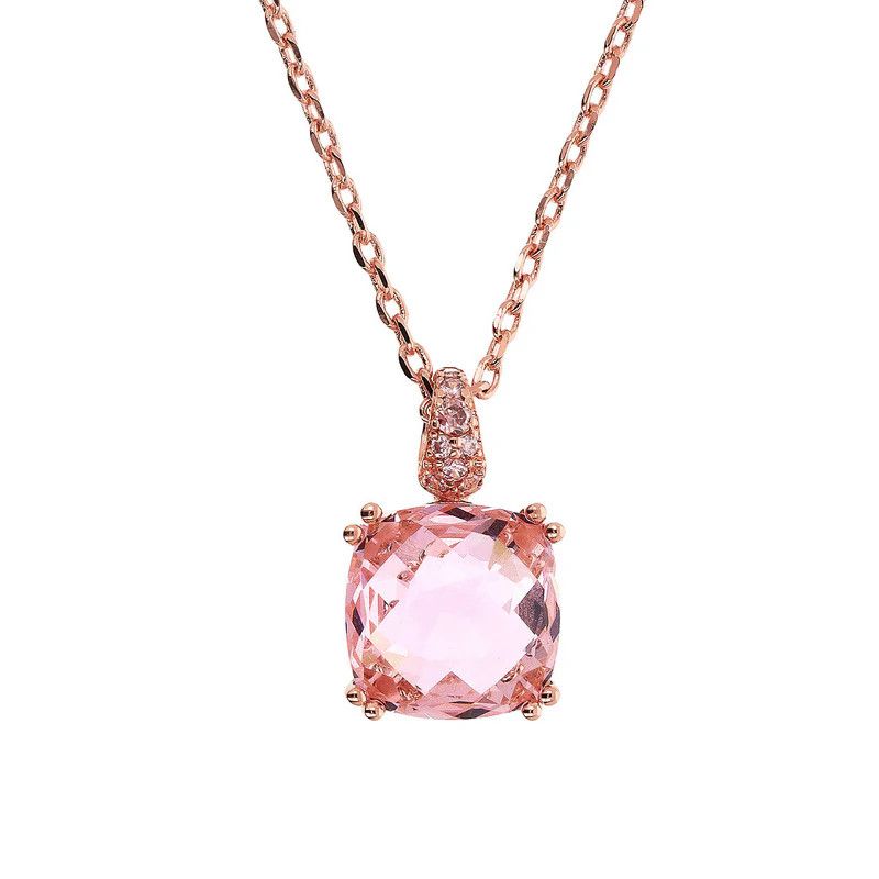 Bronzallure WSBZ02180.TO 18Kt Rose Gold-Plated Cushion Cut Rosa Gem Necklace